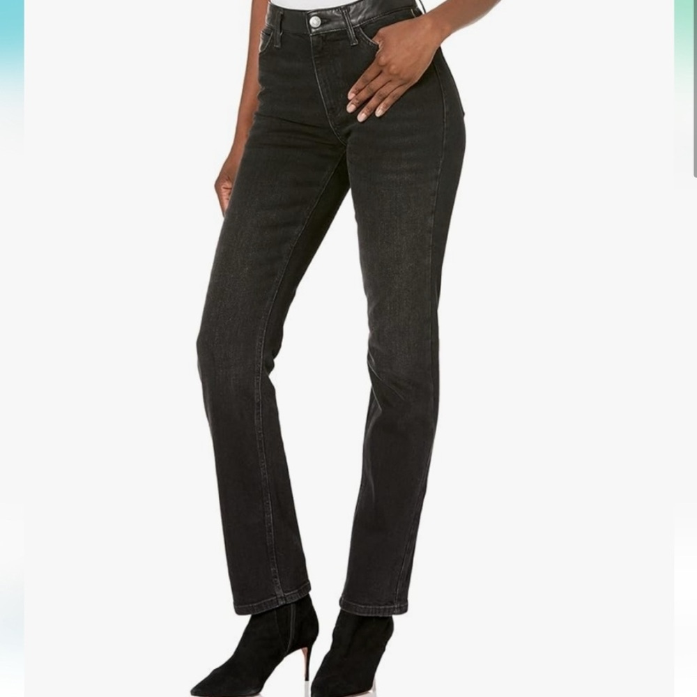 GUESS Women's Straight 1981 High Rise Jean Faux Leather Contrast Trim Size 29
